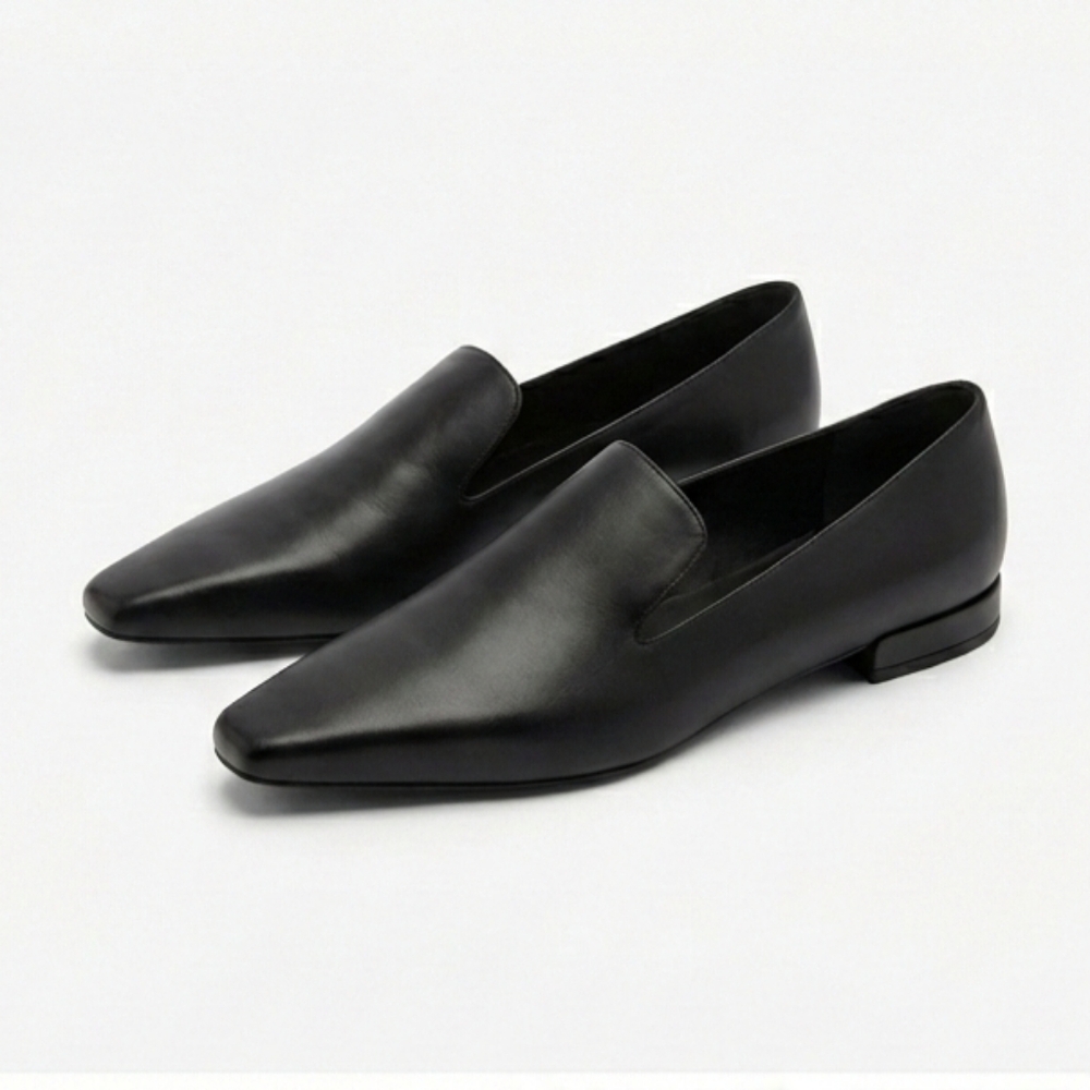 LOULOU STUDIO Carole Black Leather Loafers Pointed Toe Minimalist Flat 40 Italy